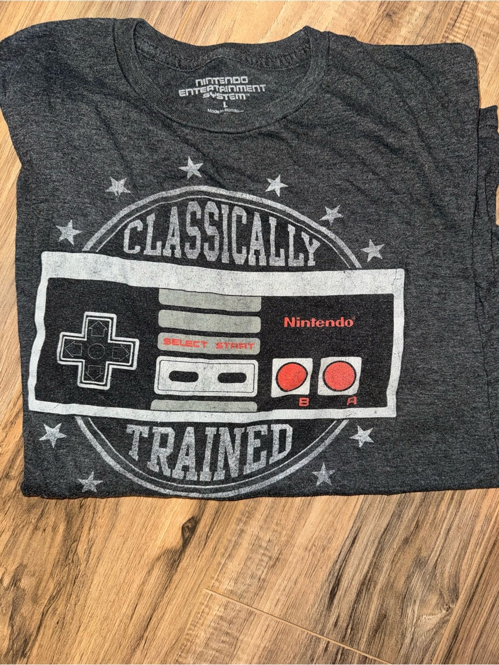 Nintendo Dark Gray Classic Controller Graphic Tee with Red Accents